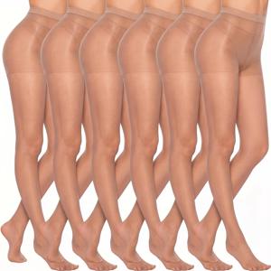 여성용 시스루 타이츠 6개, 몸에 밀착되는 보이지 않는 타이츠, 우아한 누드 색상 타이츠. 원피스, 스커트, 하이힐과 함께 착용하기 적합. 사계절 내내 착용 가능