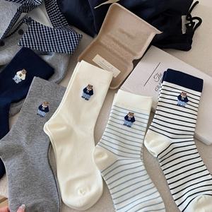 5켤레 가을 겨울 만화 곰돌이 빈티지 미드-카프 양말 여성용 학원 한국 스타일 귀여운 인스 일본 스타일 올오버 니즈 양말