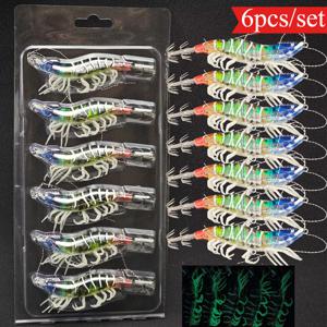 6pcs/set Glow Horizontal Squid Jig Egi Bait 10.5cm Saltwater Fishing Simulation Shrimp Lure UV Octopus Shrimp Sea Tale