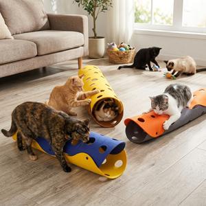 2개 랜덤 색상 1세트 펠트 고양이 터널 장난감, 고양이 집, 새끼 고양이 매트, 애완 동물 매트, 애완 동물 장난감, 나무 구멍 미로, 고양이 은신처, 분리 가능 및 세탁 가능