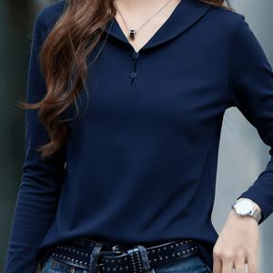 여성용 긴소매 폴로 칼라 티셔츠, 다용도 베이스 레이어, 심플한 라펠 디자인, 편안하고 친화적인 원단, 출퇴근 및 캐주얼웨어 모두에 적합, 패셔너블하고 우아한 상의