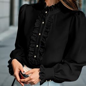 플러스 사이즈, 플러스사이즈 우아한 러플 트림 셔츠