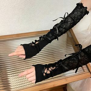 긴 스트랩 커프스 JK 노출 손가락 코스 글로브 하프 팜 발레 스타일 슬리브 섹시 얇은 봄 여름