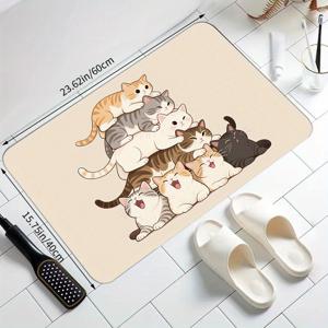 희롱적인 고양이 스택 디자인 욕실 매트 - 기계 세탁 가능, 부드러운 폴리에스터 플란넬, 욕실, 샤워, 입구 및 거실용 직사각형 모양 - 재미있는 선물 아이디어, 고양이 욕실 장식, 재미있는 가정용 액세서리