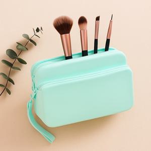 1개 이중 레이어 대형 실리콘 다기능 메이크업 가방, 휴대용 여행용 메이크업 파우치, 메이크업 및 세면도구 가방, 남녀공용 카드 현금 가방 (지퍼 포함), 메이크업 정리함, 보석 상자, 수납 가방, 실리콘 메이크업 브러쉬 홀더 및 메이크업 가방