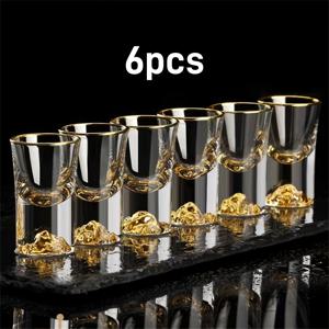 골든 리프 디테일의 우아한 유리 샷잔 6개 세트 - 24ml/0.8oz 테킬라/메스칼 컵, 재사용 가능, 식기세척기 사용 가능, 아버지의 날 선물용으로 완벽