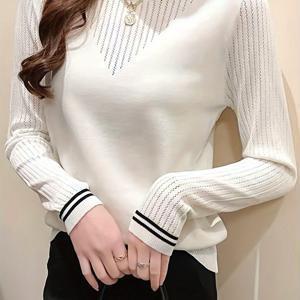 봄/여름 신상 루즈핏 캐주얼 다용도 긴팔 라운드넥 여성용 베이스 레이어 홀탑