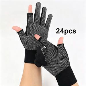24개입 미끄럼 방지 점이 있는 미끄럼 방지 장갑 ， 니트 투핑거 장갑, 사이클링 장갑, 미끄럼방지 점이 있는 장갑, 사계절 야외용, 낚시, 사이클링, 하이킹，나일론 등반용 미끄럼 방지 보안 장갑 미끄럼방지 도트 작업장갑
