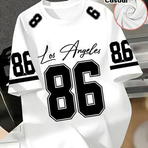 남성용 Los Angeles No. 86 미식축구 저지 스타일 디지털 프린트 티셔츠, 3가지 컬러(블랙, 화이트, 그린), 스포티 캐주얼 반팔