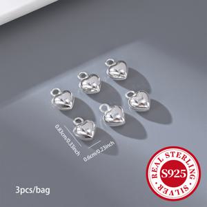 3개/팩 실버색 하트 펜던트, 심플하고 스타일리시한 광택 처리된 하트 펜던트, 멀티 사이즈 팔찌 및 목걸이 주얼리 DIY 액세서리