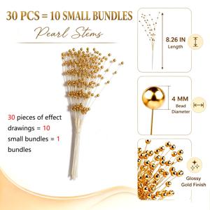 10묶음 30개 진주 스틱 줄기 부케, 4mm 비즈 스트링 가랜드 비즈 스프레이 필러 플로럴 어레인지먼트 트리 픽 웨딩 파티 장식, 어버이날 꽃 장식, 크리스마스 트리 픽