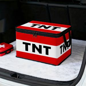 1개 픽셀 아트 스타일 모던 뚜껑 있는 수납함, TNT 다이나마이트 블록 폰트 디자인 - 대용량 접이식 수납함, 부드러운 패브릭, 고강도 지퍼 정리함, 옷, 수건, 침구류에 적합, 가정, 옷장, 침대 밑 수납에 이상적