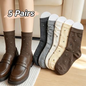 새로운 가을 컬렉션 럭셔리 스타일 예술적인 한국 디자인 별 모양 패턴 발목 양말 5켤레; 슬리밍 빈티지 스타일 중목 양말