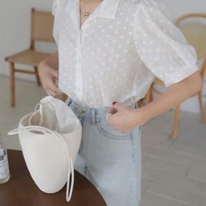 여성 여름 러블리 뷰티 프레시 레이스 자수 심플 솔리드 편안 통기 원단 소프트 반팔 셔츠 상의