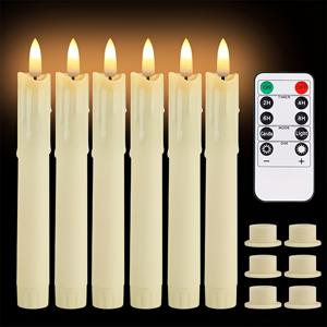 6개입 불꽃 없는 깜빡이는 양초 세트, (촛대 및 다기능 리모컨 포함) AAA 배터리 2개로 작동, 발렌타인데이, 부활절, 결혼식, 디너 파티, 할로윈, 크리스마스 및 가정 장식용으로 완벽