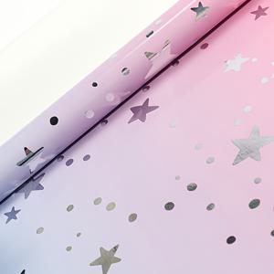 꿈의 핑크 & 퍼플 그라데이션 실버 글리터 별 점 Gift Wrapping Paper 롤, 두꺼운 광택 도금 알루미늄 구리 종이, 여아 생일 파티, 파티 답례품, 고급스러운 Gift Box 수제 포장에 적합, 코어 포함 1롤