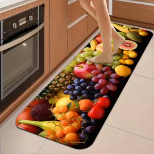 1개 HD 2D 평면 프린트 바닥 매트, 과일 테마 주방 욕실 매트 주방 러그 - 내구성, 세탁기 사용 가능 가정, 사무실, 세탁실 러너 - 편안한 스탠딩 패드