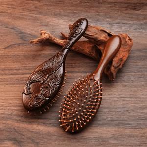 1개 사자나무 빗, 정교하게 조각, 대나무 이가 특징, 두피 마사지용 디자인, 모든 헤어 타입에 적합, 나무 헤어 스타일링에 완벽