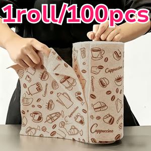 레이지 천 1롤 100매, 두껍고 털 빠짐 없는 재사용 가능 세탁 가능 습식/건식 타월, 청소용 걸레, 기름 필요 없는분 천, 기름기 없는 타월, 가정용 청소천, 마른 천, 청소 용품, 청소 도구, 스타일 랜덤 발송