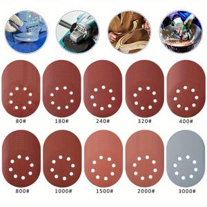 50개입 125mm 원형 사포 디스크 (뒷면 포함), 샌딩 및 광택용, 8홀 디자인