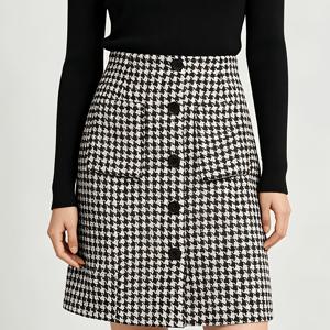 우아한 신상 여성용 가을/겨울 H라인 클래식 흑백 하운드투스 헤링본 무릎 기장 핏 앤 플레어 스커트, 장식용 포켓 포함, 활용도 높고 시대를 초월한 스타일, 일상 출퇴근, 직장, 휴가, 여가, 외출용으로 적합