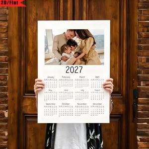 2D 평면, 1개 맞춤형 사진 달력 2027 - 사진 프레임이 있는 커스텀 가족 벽걸이 플래너, 가정 및 사무실 장식용, 스타일 프레임리스 캔버스 프린트, 크리스마스, 새해, 생일용 월간 달력 선물, 초상화, 2D 평면