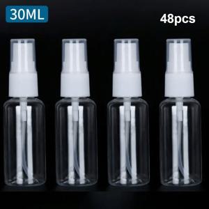 48개 미니 스프레이 병 세트, 30ml/1oz 투명 누출 방지 리필 가능 여행용 병, 미세 미스트 노즐 포함, 에센셜 오일, 향수, 제품에 적합, 헬스장 및 사무실용 휴대용 리필 가능 용기