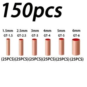 150개 버스 플라이스 압착 단자 키트, 냉압착 단자 블록 - 6가지 사이즈 (Gt1.5-6mm) 소형 튜브 단자, 튜브 단자
