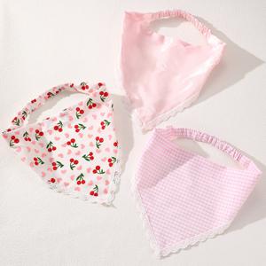 3개입 스위트 성격 삼각 스카프 헤어 클립, 체리 데이지 프린트 헤어 액세서리, 여아용 단색 삼각 헤어밴드, 데일리 사진 촬영 헤어