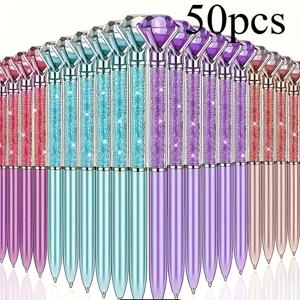 50개 대형 펜, 반짝이는 볼펜 (검은색 잉크 및 라인스톤 포함), 학교 및 사무용품, 크리스마스 결혼식 생일 선물, 4가지 색상으로 적합