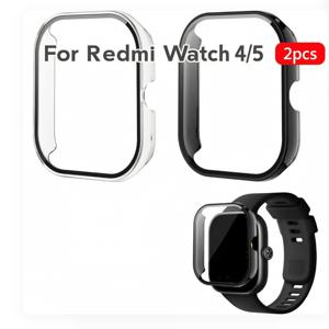 Redmi Watch 4/5 보호 케이스 2개입, 투명 블랙 풀 커버리지 보호, 9H 강화 유리, Redmi Watch 4 호환, 낙하 방지 하드 PC 쉘 (HD 스크린 보호 필름 포함)
