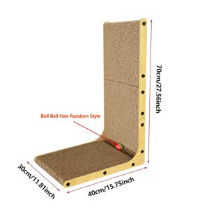 60cm/70cm L자형 고양이 스크래ッ처 보드, 랜덤 스타일 인터랙티브 시계 공 포함, 내구성 있는 고밀도 골판지 고양이 캐쳐, 안정적이고 미끄럼 방지, 새끼고양이, 성묘, 다묘 가정을 위한 가구 보호용으로 적합