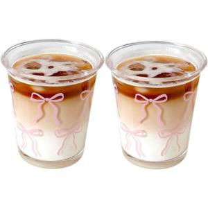 KEMORELA 1/2개 우아한 글라스 커피 머그, 리본 디자인 - 캡푸치노, , 라떼, 차에 이상적인 투명 유리 - 생일 및 휴일에 적합한 고품질 뜨겁게 마시는 음료 선물 - 세련된 홈 바 및 주방 필수품