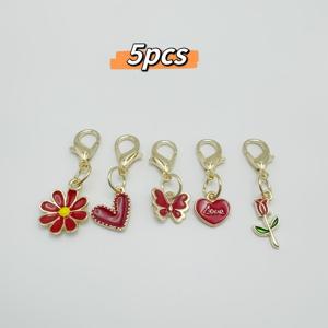 5개 오일 드리핑 장미 하트 모양 나비 펜던트 신발 버클, 탈착식 신발 버클, 신발 및 부츠 장식