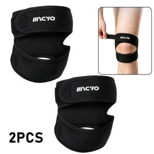 MACYO 무릎 보호대 1개/2개, 무릎뼈 지지대 포함, 남녀 공용 조절 가능한 무릎뼈 스트랩 지지대, 더블 스트랩 - 무릎뼈용 내장된 더블 실리콘 흡수, 통기성, 하이킹, 축구, 농구, 달리기, 점핑 무릎에 적합