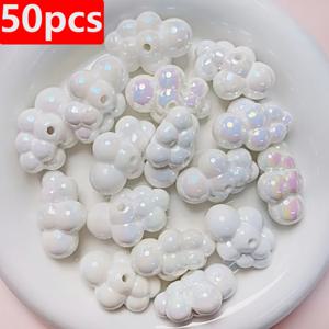 50개 - 24mm X 16mm 화이트 아크릴 구름 구슬 - 주얼리 제작, 팔찌, 목걸이, 귀걸이, 열쇠고리, 공예품 및 액세서리 디자인용 스페이서 비즈 - 공예 프로젝트 및 패션 장식에 이상적