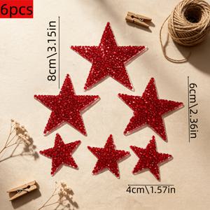 6개 별 모양 라인스톤 패치, 3가지 사이즈와 다양한 색상의 자가 접착식 다리미 부착 아플리케 (공예용). 청바지, 가방, 재킷, 모자 및 신발의 수리 또는 장식에 적합 - 공예 애호가 및 패션 애호가를 위한 창의적인 선물