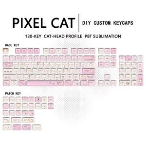 기계식 키보드용 픽셀 고양이 키캡 - PBT 오면 염료 승화 DIY 고양이 머리 키캡, MOA 베이스 포함, PC, 컴퓨터, 타이핑 및 게이밍용 레트로 픽셀