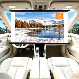 40인치 소형 프로젝터 스크린, 차량, SUV, RV, MPV용 업그레이드 휴대용 풀다운 & 롤업 프로젝터 스크린, 16:9 HD 4K 미니 드롭다운/롤다운 영화 스크린 (침실, 밴, 텐트용), 수동 롤링