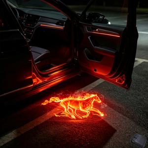 LED 차량 문 말 로고 프로젝터 라이트 유령 그림자 램프 불꽃 말 로고 범용 1개, 배터리 없음