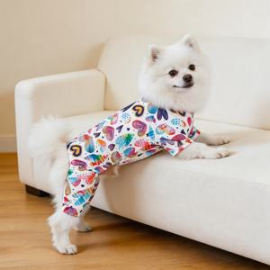 귀여운 만화 강아지 파자마 1개, 부드러운 프린팅 반려동물 파자마 원피스, 털빠짐 방지 중간 신축성 수면복, 소형견 중형견용