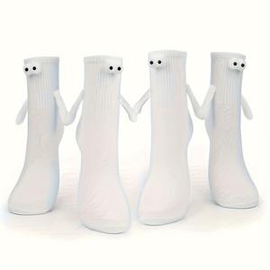 2켤레 검정 흰색 3D 눈 손 양말 커플 미드 카프 양말