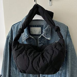 여성용 한국 스타일 대용량 만두 크로스바디백 - 자수 그리드 문백, 겨울용 보온 한국 패션 액세서리, 캐주얼 & 캐주얼 핸드백