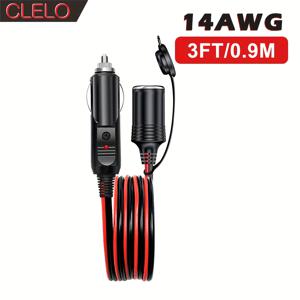 CLELO 자동차용 플러그 연장 케이블, 12/24V 14AWG 고강도 수-암 소켓 연장 케이블, 15A 퓨즈 및 LED 표시등 포함