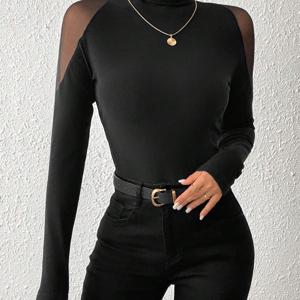 여성용 우아한 긴팔 티셔츠 - 비침 방지 베이스 레이어 탑, 가을/겨울 레이어링, 오피스 파티 의상, 세련된 룩, 중간 신축성 원단, 소프트 텍스처, 핏감 좋은 블라우스, 프로페셔널 여성 패션