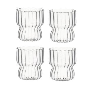 4pcs 스타일리시 세로 줄무늬 유리컵 - 창의적인 아이스 아메리카노 커피컵, 과일컵, 주스컵, 맥주컵, 칵테일컵 - 내열성 허리 유리제품, 가정용