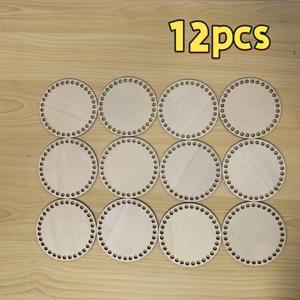 10cm × 10cm 나무 원형 직조 파란색 받침대 12개입, 오리지널 나무 색상 디자인, 바구니 직조 및 코바늘 뜨개질 용품에 적합