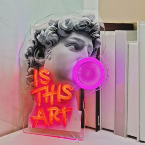 USB 전원 아트 네온사인 (다비드 인물, 슬로건 'Is This Art' 포함), 모던 데스크탑 분위기 조명 (침실, 서재, 카페, 사진 소품, 소셜 미디어 장식, 트렌디한 장난 선물, 창의적인 선물용)