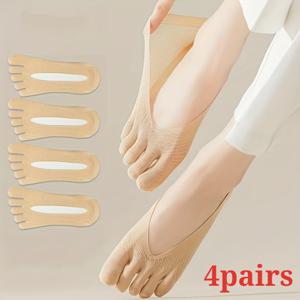 여름용 경량 오발가락 양말 4켤레, 얕은 발가락형, 통기성 메쉬 보트 삭스, 미끄럼 방지, 안전한 미끄럼 방지, 편안하고 귀여운 보트 삭스, 여성용 여름 경량 분할형 발가락, 얕은 발가락형, 짧은 양말, 발가락을 덮는 양말