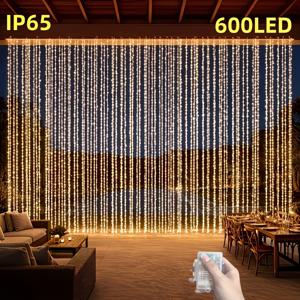1팩 LED 요정 커튼 스트링 조명 (600 LED 전구 포함), 8가지 모드 실외 커튼 조명, 뒤뜰, 결혼식, 할로윈, 크리스마스 및 파티 장식을 위한 장식 조명